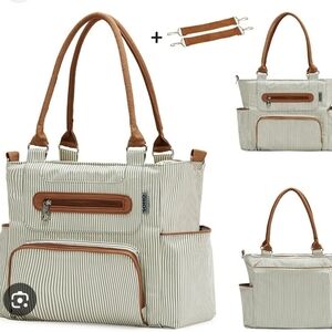 Elegant Striped Baby Bag - Cream and Brown NWOT